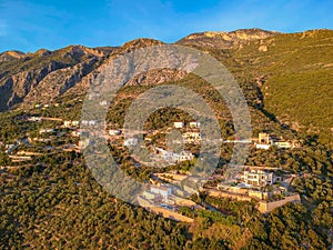 Aerial drone view over the Messenian gulf at Verga area near Kalamata city  Greece