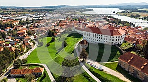 Aerial Drone View over Ptuj Castle in Slovenia photo