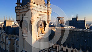 Aerial drone view of the Palace of Culture in Iasi, Romania