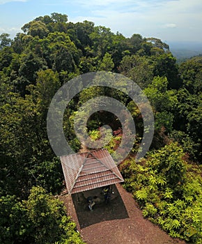 Aerial drone view of Panorama Hill or Bukit Panorama in Sungai Lembing, Pahang, Malaysia