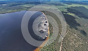 Aerial drone view panorama of White Lake. Rivne region, Ukraine