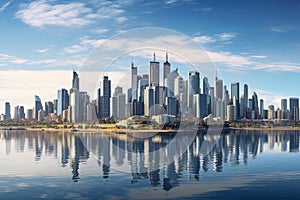 Aerial drone view panoramic downtown skyscrapers cityscape of Melbourne city skyline in Australia at night buildings landscape