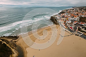 Aerial Drone View of Portugal Coastal Town with Houses in Housing Market in Sintra, Lisbon, Europe, Cliff Top Properties and Homes photo