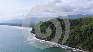 Aerial Drone View of Rainforest on the Pacific Ocean Coast in Costa Rica, Coastal Tropical Jungle La