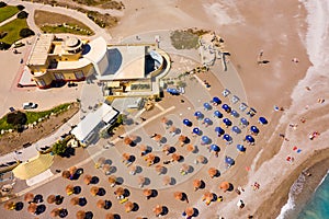 Aerial drone view on Rhodes island town Elli beach popular summer tourist destination, Dodecanese, Aegean, Greece