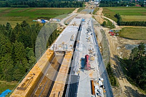 Aerial drone view on road construction