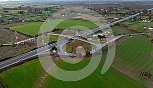 Aerial drone view road junction on Pan American highway en Chile