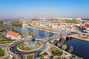 Aerial drone view on roundabout in Gorzow Wielkopolski and Warta river