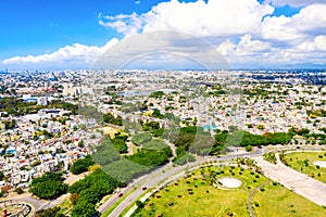 Aerial drone view of Santo Domingo city. The capital of Dominican Republic