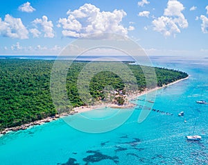 Aerial drone view of Saona Island in Punta Cana, Dominican Republic