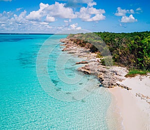 Aerial drone view of Saona Island in Punta Cana, Dominican Republic