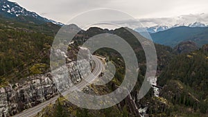Aerial drone view of Sea to Sky Highway