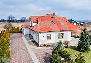 Aerial drone view on single family house