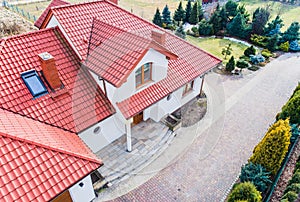 Aerial drone view on single family house