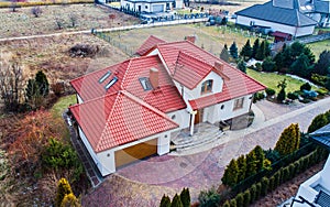 Aerial drone view on single family house