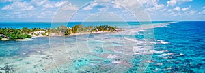 Aerial Drone view of South Water Caye tropical island in Belize barrier reef