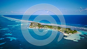 Aerial Drone view of South Water Caye tropical island in Belize barrier reef