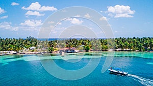 Aerial Drone view of South Water Caye tropical island in Belize barrier reef