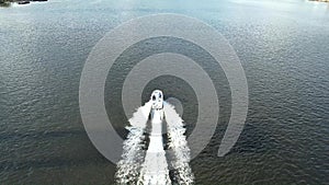 Aerial Drone View of Speeding Boat