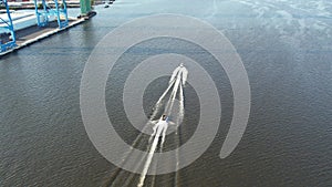 Aerial Drone View of Speeding Boat