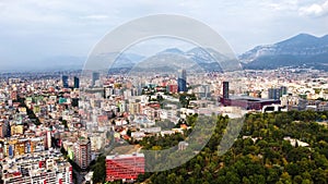 Aerial drone view of Tirana, Albania