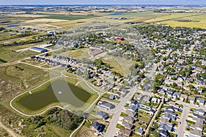 Aerial Drone View of the town of Dalmeny Saskatchewan