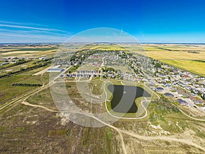 Aerial Drone View of the town of Dalmeny Saskatchewan