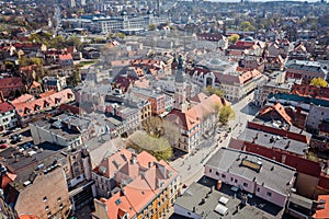 Aerial drone view on town hall and city main square Zielona Gora photo