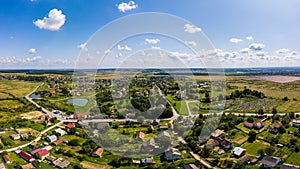 Aerial drone view of traditional Ukrainian village. Countryside it the west of Ukraine