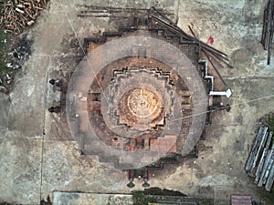 Aerial drone view of a traditionnal cambodian temple