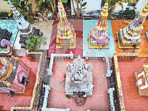 Aerial drone view of a traditionnal cambodian temple