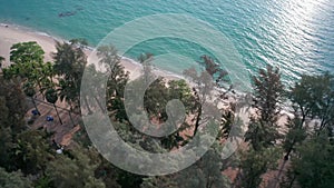 Aerial drone view of tropical empty Surin Beach in Phuket