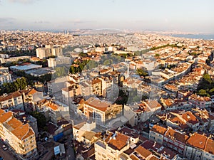 Aerial Drone View of Unplanned Urbanization Istanbul Capa Sehremini Aksaray / Turkey.