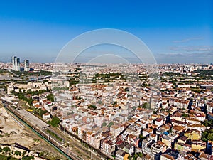 Aerial Drone View of Unplanned Urbanization Istanbul City with Apartment Buildings Yenikapi Bakirkoy in Turkey.