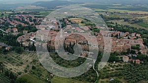 Aerial Drone View Val D'orcia, Siena Province, Over Pienza, Tuscany, Italy