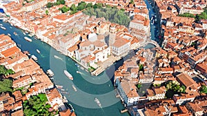 Aerial drone view of Venice city Grand Canal, island cityscape and Venetian lagoon from above, Italy