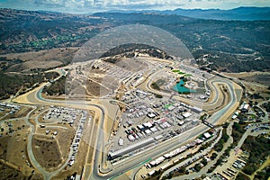 Aerial drone view of WeatherTech Raceway Laguna Seca in California, USA.