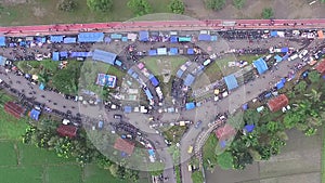 Aerial/drone view of the weekly grocery market in indonesia