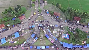 Aerial/drone view of the weekly grocery market in indonesia