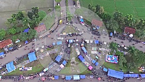 Aerial/drone view of the weekly grocery market in indonesia