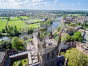 Aerial drone view of Worcester Cathedral