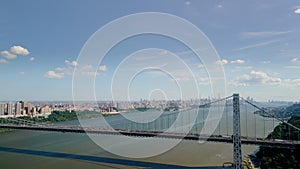 Aerial drone wide view of George Washington Bridge and Hudson river New York