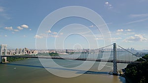 Aerial drone wide view of George Washington Bridge and Hudson river New York. Move camera