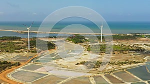 Aerial drone of Windmills farm in Sri Lanka.