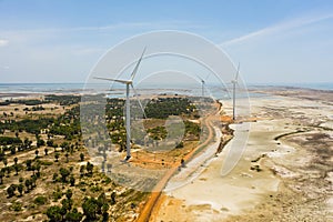 Aerial drone of Windmills farm in Sri Lanka.