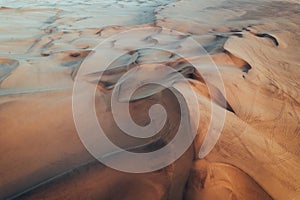 Aerial Dune Textures of Namibian Desert, sunset at Swakopmund, Namibia, Africa