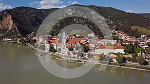 Aerial of Durnstein, Wachau valley, Austria.