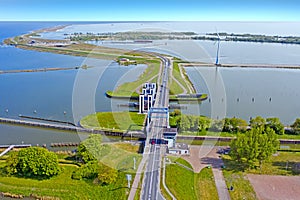 Aerial from the dyke between Enkhuizen and Lelystad in Netherlands