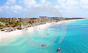 Aerial from Eagle beach on Aruba in the Caribbean