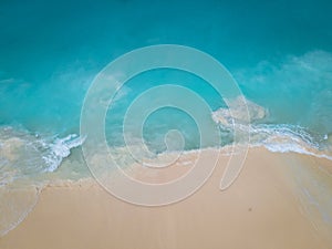 Aerial from Eagle beach on Aruba in the Caribbean, bird ey view at the beach with umbrella at Aruba Eagle beach